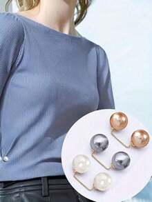 3 Ghim cài áo ngọc trai giả - Có thể điều chỉnh, Chống trượt, Ghim để thắt eo, Điều chỉnh cổ áo, Cố định khăn quàng cổ, Phụ kiện thời trang với nút ngọc trai giả màu sâm panh, xám, trắng - Hoàn hảo để trang trí váy, áo sơ mi và trang phục đi học - 3 cái - Xem 5