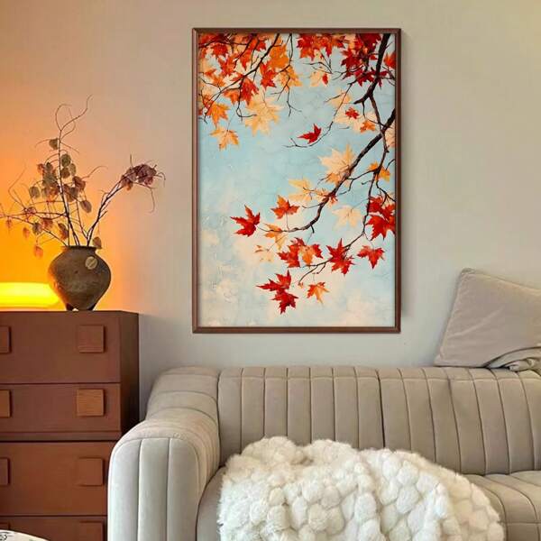 1 Piece,Maple Leaves Fall Against The Blue Sky, Presenting A Red Orange Color, Modern Frameless Art Decoration Painting, Printed Posters Mural, Waterproof Canvas,Suitable For Home, Office, Bedroom, Living Room, Study, Bathroom, Bar, Wall Arts And Home Decoration, Is An Ideal Holiday Gift