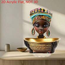 1 pieza de decoración de sobremesa acrílica 2D, con una mujer africana con un colorido tocado, adecuada para exhibir en el hogar u oficina, es un regalo ideal para Halloween o Navidad - Estilo casual