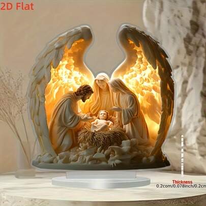 2D 优雅亚克力基督教主题桌面装饰带底座 - 经典风格展示，适合家庭和办公室，是绝佳的礼物之选