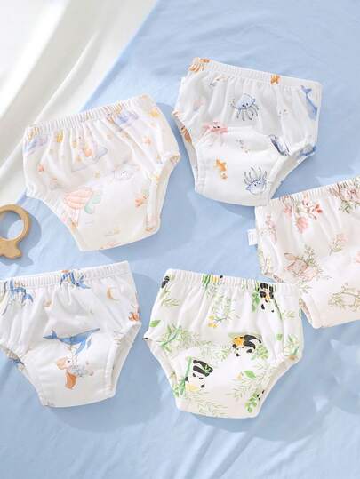 5 件可重复使用的婴儿训练裤，可洗尿布袋，透气如厕学习内衣，防水防漏幼儿尿布，柔软舒适的材质，适合所有季节的婴儿