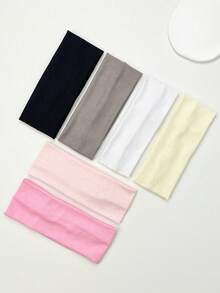 女士头巾 6 件/套 女士彩色面料时尚头带，百搭日常佩戴时尚发饰经典发带秋冬度假装女士优雅围巾 - 彩色 - 查看 3