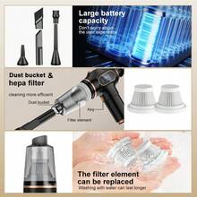 Aspiradora de mano con fuerte potencia de succión, aspiradora de coche inalámbrica, carga USB y múltiples accesorios de limpieza, adecuada para una limpieza rápida, aspiradora para hogar y coche.