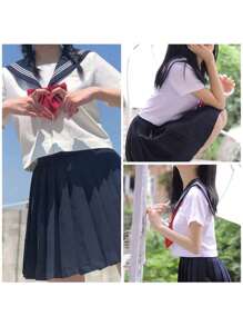 KLFYY Japanese JK Uniform Improved White Three-Piece Hand Clothes Spring And Autumn Long Sleeves Hundred Folds Overcoat
