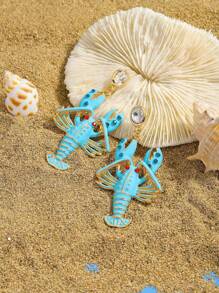 1 Pair Cute Enamel Inlaid Rhinestone Lobster Earrings, Fashionable Lobster Earrings With Ocean Elements Style, Suitable For Women To Wear For Holiday, Beach And Daily Occasions