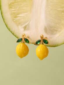 1 Pair Daisy Resin Lemon Drop Earrings, Stainless Steel Fresh Fruit Jewelry, Women's Summer Gift, Summer Accessories - Gold - View 8