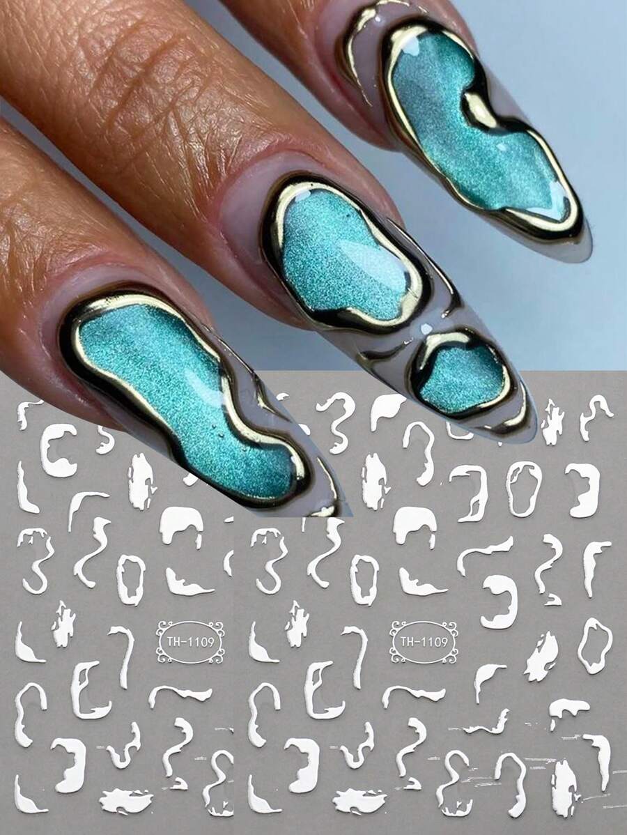 2 piezas de pegatinas de uñas con líneas de mármol plateadas, diseños irregulares con llamas y líneas metálicas plateadas, autoadhesivas, accesorios de manicura de arte de uñas estilo Y2K para puntas francesas