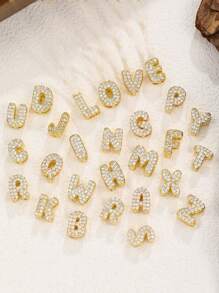 1pc New Simple Pave Zirconia Bubble Initial Pendant Gold Color Stainless Steel Chain Necklace For Women