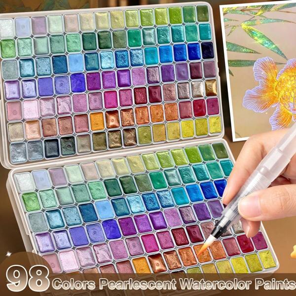98-Color Watercolor Paint Set - Professional Painting Set For Artists, Solid Pigment Portable Art Kit, Starry Colors, Lightweight, For Painting, Drawing, Writing, DIY Crafts, Perfect Holiday Gift For Artists, Adults & Professionals School Supplies, Back To School