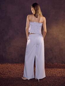 Glamine 2 件套女士条纹抹胸上衣和长裤，时尚夏季服装 - 淡紫色 - 查看 7