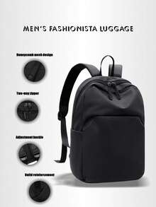 1 件休闲纯色背包，适合男士，可容纳 13 英寸笔记本电脑，旅行/书包，黑色 - 黑色 - 查看 13