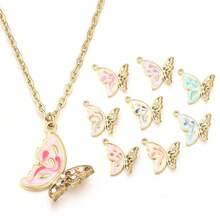 2 piezas/Paquete Colgante de acero inoxidable con strass y perla, 21X21.5mm Colgante para collar/pulsera para hacer joyas DIY, accesorios hechos a mano de lujo y versátiles con diseño de mariposa