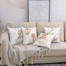 4pcs Cute Bear Print Pillow Covers - Square Cushion Covers For Decor In Living Room, Bedroom, Sofa, Car And Outdoor, Lovely Home Decoration - Decorative Pillow Covers With Zipper, Single-Sided Printing, Machine Washable (Inner Pillow Not Included) - Multicolor - View 3