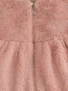 2pcs/Set Baby Girl Furry Hooded Zipper Cardigan And Heart-Shape Pouch Bag Thermal Lined Winter - Pink - View 4