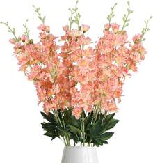 Flores artificiales de delfinio blanco, 8 piezas de tallo largo de seda, flores de Larkspur de 33,5 '', tallos de delfinio falso para jarrón alto, Decoración de mesa de boda para el hogar (blanco) - Coral - Ver 2