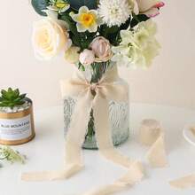 1.5" X 16.4ft-Beige Ribbon, Christmas Chiffon Ribbons, Gift Ribbon Set For Christmas, Wedding Decor, Wedding Invitations, Bouquet Wrap, Flower Bouquet, Bridal Bouquets, DIY Crafts - Beige - View 4