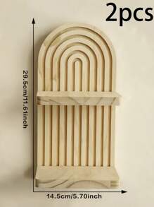1 Pc Wooden Arched - Top Wall Shelves, Vertical Slat Design Decorative Display Shelves, Modern Home Decor For Living Room & Bedroom, Storage Shelves For Displaying Decorative Items