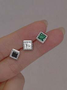 1 Pair S925 Sterling Silver Minimalist Square Diamond Screw Back Earrings, Small Dainty Cartilage Stud Earrings, Non-Piercing Clip-On Style, Fresh Elegant Layering Earrings, Gift