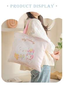 Sanrio 1pc Sanrio Fabric Tote Bag, Cartoon Student Bag, Women's Cosmetic Organizer Shoulder Bag, Large Capacity Commuter Shoulder Bag, Camping Storage Bag, Adorable Hello Kitty Bag, Hello Kitty Shoulder Handbag, Student Classroom, Women's Shopping Bag, Handbag, Fashion Women's Shoulder Bag Multi-Function Storage Bag, Suitable For Holiday Beach, Bathroom Storage, Bedroom Storage, Outdoor Camping, Large Capacity.