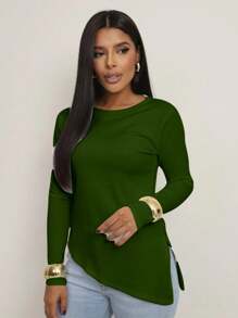 Women's Long Sleeve Asymmetrical Blouse With Thick Rib