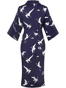 DandyChic Women's Long Floral Satin Robes Imitation Silk Sleepwear Bridal Dressing Gown For Bridesmaid Nightgownhalloween - 紫色/鶴 - 查看 7