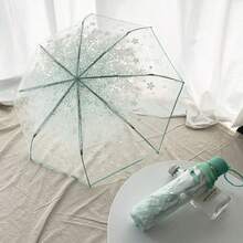 1 Pc Umbrella, Folding Cute Goddess Style, Korean Kawaii Minimalist Sakura Floral Print Transparent Umbrella