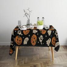 1 buc., Decor pentru casă, Față de masă cu imprimeu de craniu și dovleac de Halloween - Față de masă dreptunghiulară durabilă, potrivită pentru petreceri în interior și în exterior, nunți, decor restaurant, mese festive, sărbători tematice, decorațiuni de Halloween, articole pentru petreceri, decor festiv, dormitor, sufragerie, grădină, decor exterior, recuzită foto