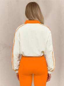 Colorblock  Striped    Casual    Rib-Knit  Drawstring  Zipper - trái cam - Xem 2