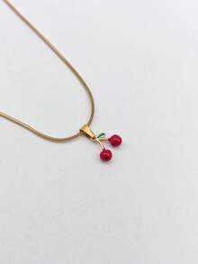 1 件简约时尚百搭波西米亚朋克嬉皮士别致奢华小众不锈钢小樱桃吊坠项链 - 櫻桃 - 查看 8