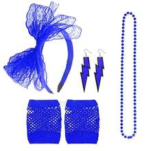 1/6件套80年代霓虹色性感短款渔网手套、耳环、项链、蕾丝发带，趣味角色扮演派对服装，化妆舞会配饰，复古休闲 - 多色 - 查看 8