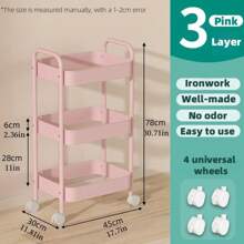 1 Estantería de almacenamiento de metal de múltiples capas de alta estética y compacta con 4 ruedas, flexible y móvil, adecuada para salones domésticos, baños, cocinas, oficinas/estudios, habitaciones infantiles y dormitorios. Regalos especiales adecuados para inauguraciones de casa, cumpleaños, Navidad y fiestas de bebés (estilo estético lindo para habitaciones nuevas)
