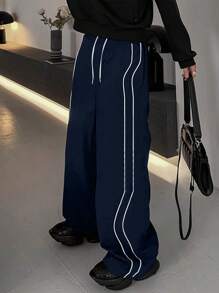 Striped Sports Jogger Pants For Men, Loose Straight Leg Sweatpants For Spring Autumn, Fitness Gym Workout Outdoor Running Casual