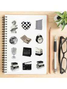 50张暗黑学院风贴纸，Y2K贴纸，黑白贴纸，韩版贴纸，复古贴纸，酷炫贴纸，美学贴纸，防水乙烯基贴纸，美学笔记本贴纸套装，滑板贴纸，水瓶贴纸，返校用品 - 彩色 - 查看 3