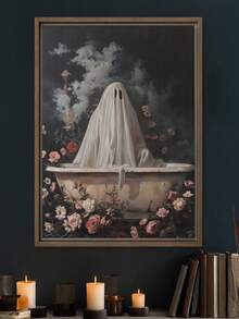 1 件，帆布墙艺术卷轴画，防水，海报，带框壁画，秋季装饰，万圣节，浴缸里的鬼魂，万圣节装饰，闹鬼浴室印刷品，艺术海报印刷品，黑暗学院，复古海报，哥特式绘画，万圣节壁画，复古艺术海报，适用于客厅、卧室、入口装饰、鬼屋或万圣节派对装饰、浴室装饰、房间装饰