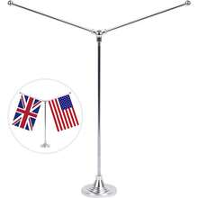 TLL  Desktop Flag Holder Desk Small Flag Stand Base Y Shape Double Mini Flags Pole Office School Conference Table Decoration Silver TLL