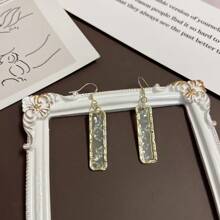 1pair New Design Shell Decor Transparent Acrylic Geometric Gold Plated Square Pendant Drop Earrings For Women Daily Jewelry