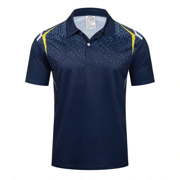 TELEYI Polo deportivo casual para hombres - a rayas azul y negro, manga corta, ajuste regular, para todo el año, abotonado con cuello, ideal para golf y otros deportes, ropa de golf | Camisa de golf casual | Camisa de ajuste cómodo