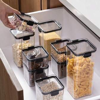 1 PIEZA Tarro de cocina con cierre a presión, Tarro de almacenamiento doméstico transparente para hierbas, accesorios, condimentos, espaguetis, cajas de plástico selladas diversas para almacenamiento de alimentos