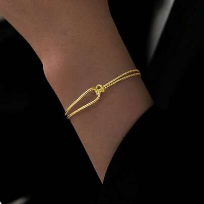 Pulsera con diseño asimétrico de cadena anudada de plata de ley 925 para mujeres, estilo minimalista adecuado para uso diario, vacaciones, fiestas y como regalo
