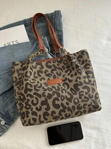 Bolso de mano a rayas de moda - Bolso de hombro de gran capacidad para mujer - Bolso de tote con cremallera para uso diario, con correa de tote de cadena metálica