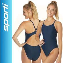 Sporti Thin Strap Athletic One Piece Swimsuit For Women - Solid Bathing Swimsuits For Competiton - Multi Color Selection - Solid Navy - View 2