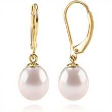 Carefully Selected AAA+ Premium Freshwater Cultured Pearl Earrings Leverback Dangle Pearl Earrings