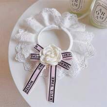 1pc Elegant Lace Pet Collar With Camellia And Bow Accent, Adjustable Bow Tie Bib For Dogs And Cats – Fashion Wedding Costume, Photography Props And Decorative Drool Bib, Sparkling Dog Collar - Pink - View 9