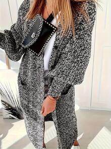 Plus Size 1pc Solid Color Knitted Button-Front Cardigan, Suitable For Evening Dates In Autumn/Winter Black Vacation - Black - View 3