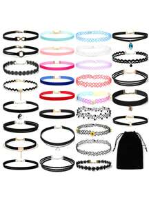30pcs Y2K Choker Necklace Set With Various Pendants, Women & Girls Fashion Jewelry For Daily Wear & Party Choker Necklace Set