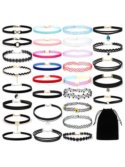 30pcs Y2K Choker Necklace Set With Various Pendants, Women & Girls Fashion Jewelry For Daily Wear & Party Choker Necklace Set