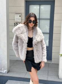 Seelio Autumn/Winter New Thick Faux Fur Collar Faux Fur Lined Mid-Length Fashionable Fur Coat