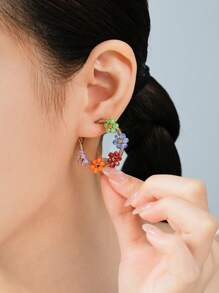 1 Pair Boho Stainless Steel Gold Plated Colorful Flower Earrings, Suitable For Women Daily/Beach/Party/Festival