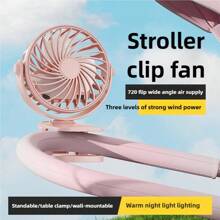 Mini ventilatore ricaricabile da 500mAh, ventilatore con molletta girevole a 320°, con luce notturna, portatile per ufficio, camera da letto, dormitorio, esterno, consegna a colore casuale