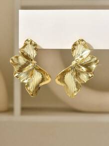 1 Pair Retro Double Layer Five Petal Flower Earrings & Striped Leaf Earrings